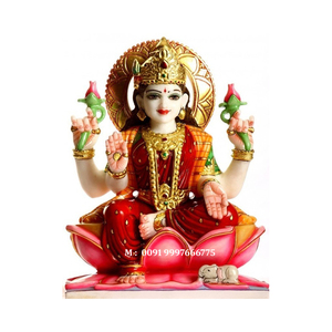 Belle statue de la déesse Lakshmi en marbre blanc pur, position assise sur lotus, design classique fait à la main, utilisée pour le festival de Diwali - Product Image 6