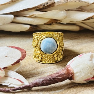 Latest Design Larimar <b>Rings</b> Boho Floral Brass Jewelry Women 18k <b>Gold</b> Plated Hammered <b>Cocktail</b> Wide <b>Ring</b> for Wholesale/OEM/ODM - Product Image 5