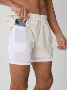 Men's White Quick Dry Sport Shorts Elastic Waist Mid Length Solid Color Knitted Polyester Activewear - Product Image 5