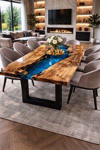 Luxury Epoxy River Live Edge Wood Resin Handmade Modern Custom <b>Walnut</b> Slab Dining <b>Table</b> Blue Resin Eco-Friendly Rectangle Diwali - Product Image 3