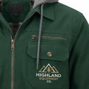 HIGHLAND EQUIPMENT CO. Veste de travail en toile verte pour homme avec capuche et fermeture éclair - Product Image 5