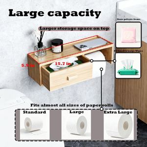 Porte-papier toilette en <span class=keywords><strong>bambou</strong></span> de qualité supérieure avec étagère supérieure multi-usages - Product Image 3