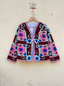 Veste kimono en velours de coton 100% faite à la main |   Automne/Hiver Respirant Écologique Séchage Rapide Anti-Plis Col Rond Matelassé - Product Image 2