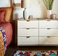 Coffre moderne de luxe en os et en bois de couleur moutarde fait à la main avec 6 tiroirs pour chambre à coucher/salon/intérieur de maison en incrustation d'os de luxe