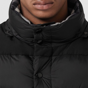 Men's Black Canvas Puffer <b>Jacket</b> Hooded Stand Collar Embroidered Letter Logo Windproof Casual Winter Regular Fit Polyester - Product Image 4