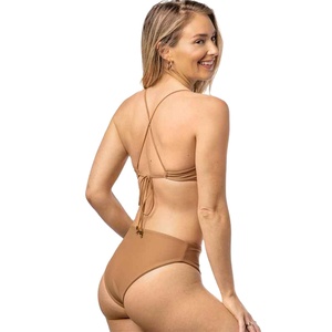 Popular Design Solid Color Scoop Neck Straps Tied Sport Fitness Swimwear Women Swimsuits Beachwear Sexy <b>Bikini</b> - Product Image 4