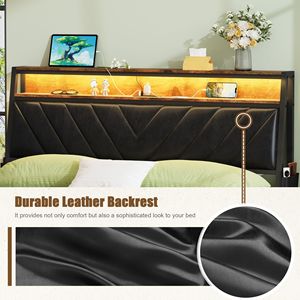 Base letto matrimoniale nera con piattaforma, testiera imbottita inclinabile a 105 gradi, luci LED e stazione di ricarica silenziosa - Product Image 4