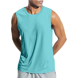 Débardeur Homme Turquoise Sans Manches Col Rond Tricoté Uni Décontracté Effet Délavé Respirant Séchage Rapide 220g 100% Polyester - Product Image 4