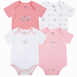 Conjunto de Body para Bebé Niña ALB21, Diseño de Dibujos Animados, 4 Piezas, Unisex, Manga Corta, 4 Estaciones, Tejido Transpirable, 95% Bambú - Product Image 1