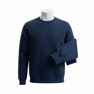 Mens <b>Navy</b> Blue Crewneck Sweatshirt Oversized Pullover Long Sleeve Casual Minimalist Streetwear Fashion <b>Top</b> - Product Image 3