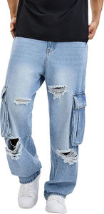 Último Diseño Pantalones Vaqueros con Pedrería Estilo Urbano, Jeans Holgados de Carpintero con Doble Parche y Diamantes, Jeans de Mezclilla Holgados para Hombre con Gemas - Product Image 4