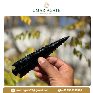 รูปปั้นหินออบซิเดียนสีดำ ทำด้วยมือ พร้อมใบมีดหยักคม ใช้เป็นเครื่องมือทางจิตวิญญาณ ของขวัญ - Product Image 3