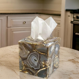 Caja de pañuelos de resina india de alta calidad Axiom Home Accents con diseño de nácar, soporte de pañuelos de resina al por mayor - Product Image 3