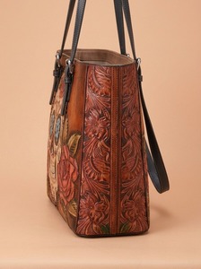 Sac fourre-tout d'été bohème en cuir véritable à imprimé rose et crâne, grande capacité, avec deux sangles, bandoulière, pour femme, pour le quotidien et les voyages, avec boucle - Product Image 2