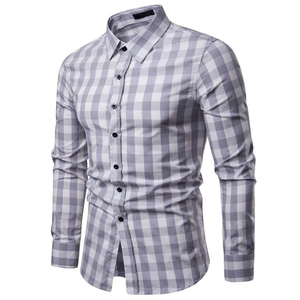 Camisa de Hombre Personalizada, Corte Entallado, Diseño a Cuadros, Manga Larga, Cuello Abotonado, Algodón, Informal, para Oficina o Negocios - Product Image 6