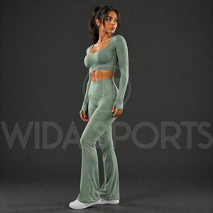 Conjunto de Yoga Personalizado para Mujer, Pantalones Acampanados, Leggings con Cintura Elástica, Top de Manga Larga, Elástico, Transpirable, de Secado Rápido, para Gimnasio y Entrenamiento - Product Image 3