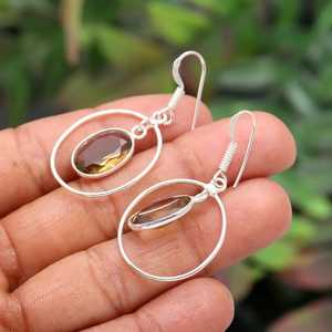Boucles d'oreilles en quartz fumé, argent sterling 925, pierres précieuses naturelles, bijoux faits à la main pour femmes, vente en gros - Product Image 2