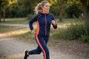 Ensemble de survêtement imperméable à capuche 2 pièces pour femme, veste zippée unie et pantalon de jogging respirant, tenue sportive - Product Image 5