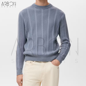 Pulls tricotés décontractés chauds d'hiver pour adultes, style col rond côtelé bleu, personnalisables, nouvelle tendance, prix de gros - Product Image 2