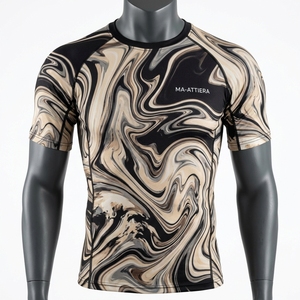 Chemise de compression pour homme à imprimé marbré beige, manches longues, vêtements de sport pour la course à pied, l'entraînement, la salle de sport, couche de base performante - Product Image 3