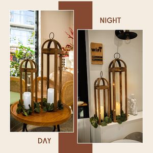 Farol de viento de madera vintage, portavelas con panel de cristal, tarro de vela de madera irregular para decoración de bodas y hogar - Product Image 6