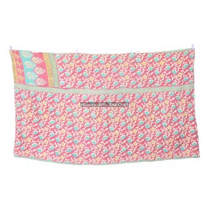 Indian Kantha Gudari Indian Reversible Hand Stitched Heavy Throw Old Sari Blanket Patch Work Heavy 3 To 5 Layers Kantha <b>Quilt</b> - Product Image 6