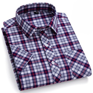 Chemise d'été à manches courtes pour hommes, 100% coton, à carreaux, boutonnée, streetwear, haut léger, vêtements de travail décontractés pour hommes - Product Image 4