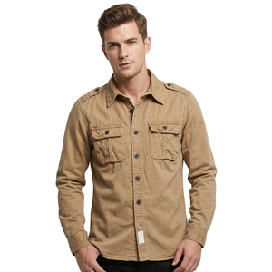 Men's Khaki Long Sleeve Casual Shirt Solid Color Turn-down Collar Twill Fabric Breathable Full Sleeve Autumn Wear Bangladesh - Product Image 1