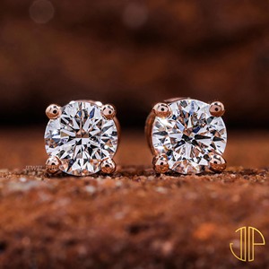 1.00 Ct Lab Grown Round Cut Diamond Stud <b>Earrings</b>, 14k Rose Gold Diamond Stud <b>Earrings</b>, Classic Lab Grown Diamond <b>Earrings</b> - Product Image 1
