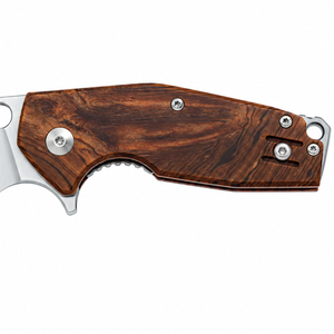 Couteaux de poche pliants avec manche en bois grainé marron, lame à pointe tombante argentée, trou ovale pour le pouce et protège-doigts pour usage extérieur X - Product Image 2