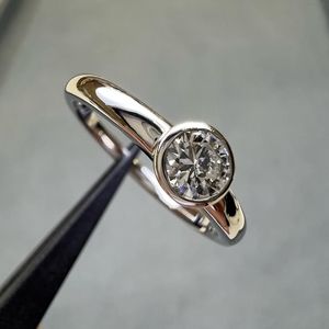 Unique Moissanite 1CT Round Cut Diamond Bezel Set <b>Ring</b> original 925 Silver for Engagement Party Jewelry For Girlfriends - Product Image 5