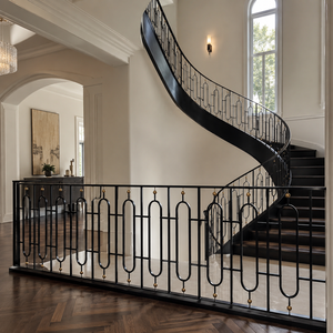 Contemporary Metal Stair <b>Railing</b> with Gold Accents for Interior Staircase Decor for villa mansion and duplex interior decor - Product Image 3