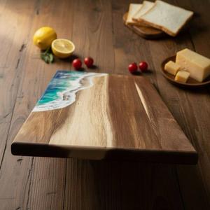 Planche à découper en bois naturel avec incrustation en résine époxy, faite à la main, pour la cuisine et la préparation des aliments - Product Image 3