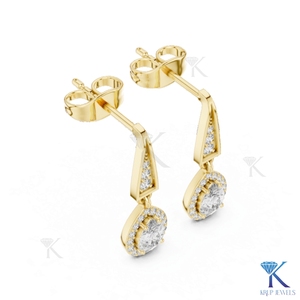 Lab Grown Diamond Brilliant Cut Halo Drop Earrings Triangle <b>Stud</b> 18K Solid Gold Fine Women Jewelry Geometric Wedding Bridal Gift - Product Image 4