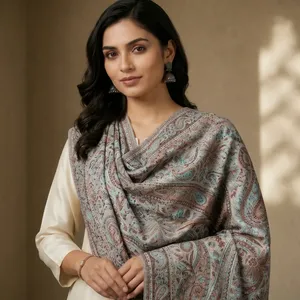 Premium Grey Lightweight Breathable Anti-Bacterial Viscose Women's <b>Scarf</b> | Tropical Pattern Long Length Shawl <b>Wrap</b> | Soft - Product Image 1