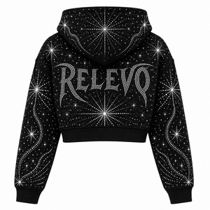 Sweat-shirt à capuche zippé noir pour homme, avec logo étoile en strass au dos, coupe oversize, style streetwear, en molleton de coton, hiver, coupe courte - Product Image 6