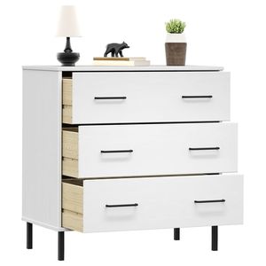 Aparador de Madera de Pino Macizo Blanco con Acabado Metálico, Aparador de Tamaño Mediano - Product Image 3