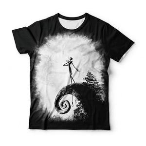 T-shirt noir pour homme, manches courtes, col rond, imprimé numérique, design de personnage Jack Skellington, jersey décontracté, coupe régulière, longueur normale - Product Image 1