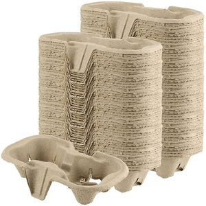Plateau porte-gobelets en fibre moulée de qualité supérieure pour 2 tasses, compostable, pour café à emporter, support de boissons, plateau de livraison pour café, emballage - Product Image 2