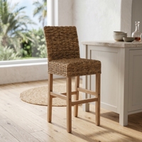 Silla de Bar Samalona con Estructura de Caoba y Ratán Natural, Taburetes Altos Premium para Exteriores, Lavables, Estilo Resort, Asientos para Barra de Cocina