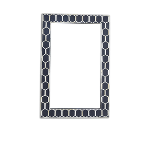 Espejo Decorativo Rectangular Hecho a Mano con Incrustaciones de Hueso, Diseño Moderno y Rústico de Lujo, Espejo de Pared Mediterráneo Azul y Blanco - Product Image 3