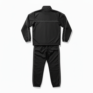 Styliro Custom Reflective <b>Windbreaker</b> Set - Premium <b>Black</b> Streetwear with White Piping - Product Image 4