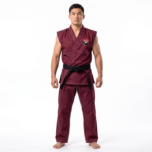 Uniforme de Taekwondo International Dumela, couleur bordeaux, en coton respirant, taille haute, personnalisable, durable, pour arts martiaux - Product Image 3