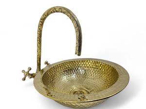Élégant Lavabo de Salle de Bain en Laiton Martelé avec Motif Gravé, Vasque Ronde à Poser pour Meuble-Lavabo, Cuisine, Durable et Fait Main - Product Image 3