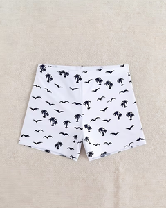 Men White Palm Tree Print Board Shorts Mid Knitted Front Logo Quick Dry Drawstring Casual Athletic - Product Image 5
