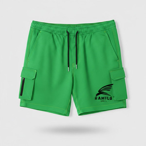 HAMILO Men's Green <b>Cargo</b> Shorts Quick Dry Drawstring Waist Front Logo Pocket Design Casual Sporty Style - Product Image 3