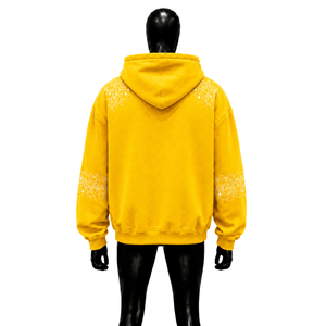Sudadera con capucha amarilla para hombre con cremallera y pedrería, de ajuste regular, forro polar estampado, hombros caídos, cómoda y acogedora, estilo moderno y sencillo. - Product Image 2