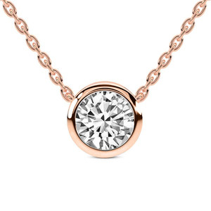 Collier en or fin 10k/14k avec diamant solitaire de laboratoire taille ronde Agustina serti clos, à prix raisonnable - Product Image 2