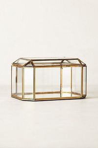 Gold Frame Glass Jewelry <b>Box</b> Hexagonal Storage Case for Rings Necklaces <b>Vanity</b> Desk Use or Display - Product Image 1