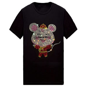 Camisetas con Pedrería OEM para Hombre, Venta al por Mayor, Camisetas de Verano de Manga Corta con Pedrería, Camisetas de Primavera de Alta Calidad con Cuello Redondo y Pedrería - Product Image 1